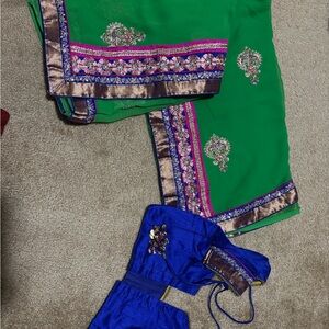 Elegant Green and Blue Saree